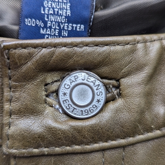 GAP Genuine Leather Bootcut Pants Jeans Olive Green Y2K Vintage Size 2 - Picture 11 of 16